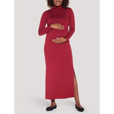Motherhood Maternity Turtleneck Long Sleeve Knit Maxi Dress In Red