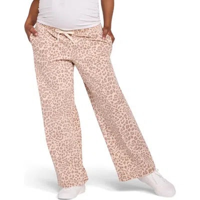 Motherhood Maternity Under The Belly Tie Waist Denim Wide Leg Pant In Animal Print