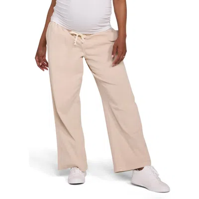 Motherhood Maternity Under The Belly Tie Waist Denim Wide Leg Pant In Neutral
