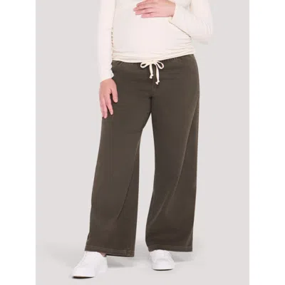 Motherhood Maternity Under The Belly Tie Waist Denim Wide Leg Pant In Olive Night