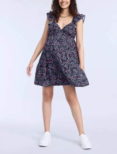 Motherhood Maternity V Neck Flutter Sleeve Tiered Mini Dress