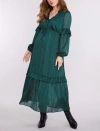 Motherhood Maternity V-neck Long Sleeve Tiered Maxi Dress In Green