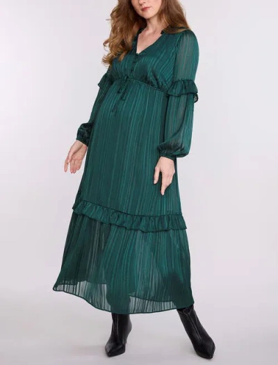 Motherhood Maternity V-neck Long Sleeve Tiered Maxi Dress In Green