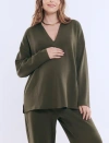 Motherhood Maternity V-neck Pullover Scuba Hoodie In Deep Depths
