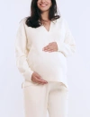 Motherhood Maternity V-neck Pullover Scuba Hoodie In Winter White