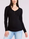 Motherhood Maternity V-neck Side-ruched Long Sleeve Henley Tee In Black