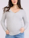 Motherhood Maternity V-neck Side-ruched Long Sleeve Henley Tee In Gray