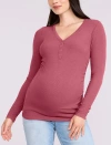 Motherhood Maternity V-neck Side-ruched Long Sleeve Henley Tee In Pink