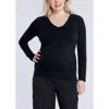 Motherhood Maternity V-neck Side-ruched Maternity Long Sleeve Tee In Black