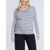 Motherhood Maternity V-neck Side-ruched Maternity Long Sleeve Tee In Black & White Stripe