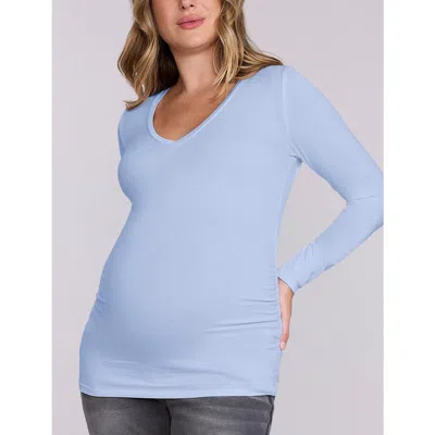 Motherhood Maternity V-neck Side-ruched Maternity Long Sleeve Tee In Blue