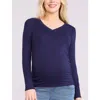 Motherhood Maternity V-neck Side-ruched Maternity Long Sleeve Tee In Blue
