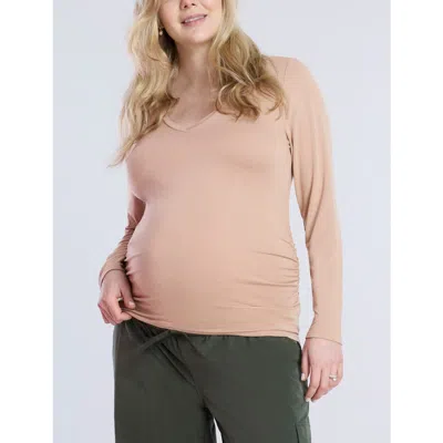 Motherhood Maternity V-neck Side-ruched Maternity Long Sleeve Tee In Brush
