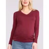 Motherhood Maternity V-neck Side-ruched Maternity Long Sleeve Tee In Burgundy