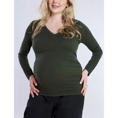 Motherhood Maternity V-neck Side-ruched Maternity Long Sleeve Tee In Deep Depths