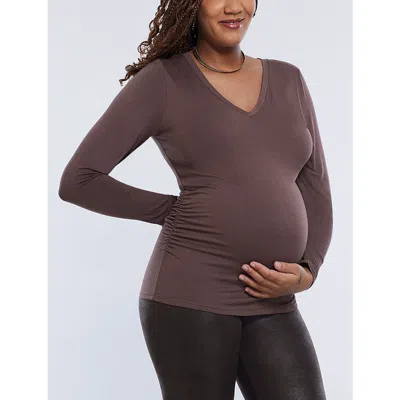 Motherhood Maternity V-neck Side-ruched Maternity Long Sleeve Tee In French Roast