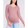 Motherhood Maternity V-neck Side-ruched Maternity Long Sleeve Tee In Pink
