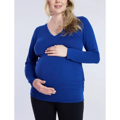 Motherhood Maternity V-neck Side-ruched Maternity Long Sleeve Tee In Sodalite Blue