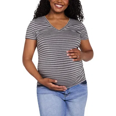 Motherhood Maternity V-neck Side-ruched Maternity Short Sleeve Tee In Gray
