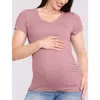 Motherhood Maternity V-neck Side-ruched Maternity Short Sleeve Tee In Pink