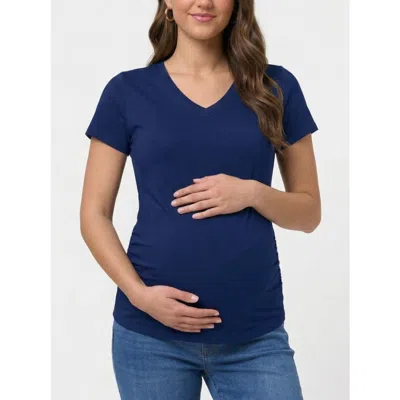 Motherhood Maternity V-neck Side-ruched Maternity Short Sleeve Tee In Blue