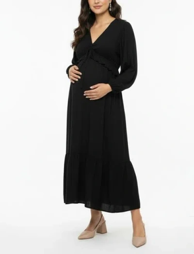 Motherhood Maternity Woven Wrap Long Sleeve Midi Dress In Black