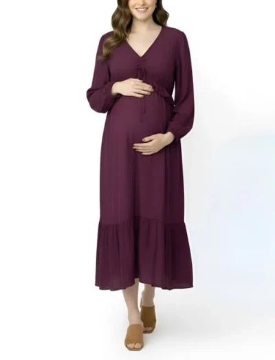 Motherhood Maternity Woven Wrap Long Sleeve Midi Dress In Purple