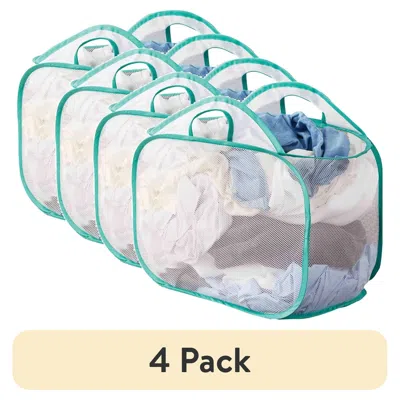 Motionor (4 Pack) White Mesh Pop-up Laundry Basket, 21" X 13" X 15.5" In Multi