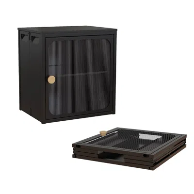 Motionor Single Sturdy & Convenient Foldable Cabinet, Durable Steel-wood Combo With Anti-slip Design & Quick  In Black