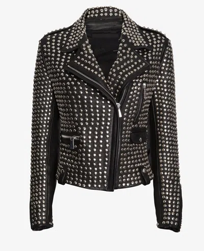 Pre-owned Moto Women All Over Sliver Studded  Jacket, Women's Leather Fashion  Jackets In Black