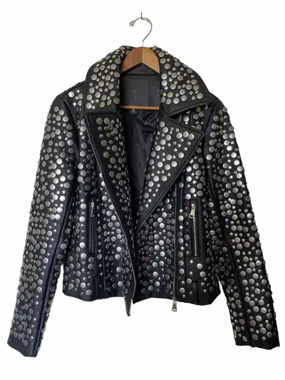 Pre-owned Moto Women's  Rcycle Studded All Over Jacket Vegan Leather L In Black