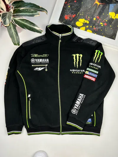 Pre-owned Moto X Racing Kawasaki Monster Energy Vintage Zip Jacket Fleece In Black