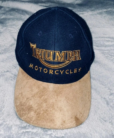 Pre-owned Moto X Racing Trashed Hype Distressed Triumph Moto Vintage Y2k Cap In Blue/brown