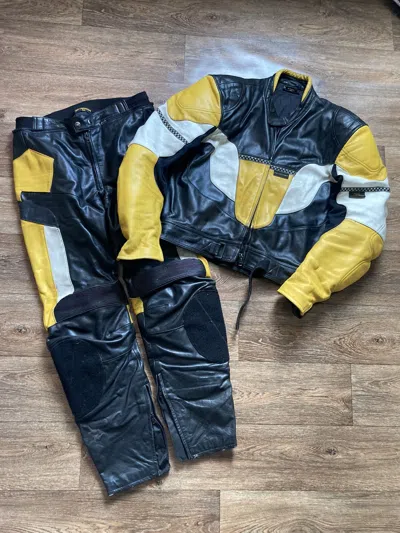 Pre-owned Moto X Racing Vintage Y2k Motorcycle Suit Jacket And Pants Punk Style In Black/yellow