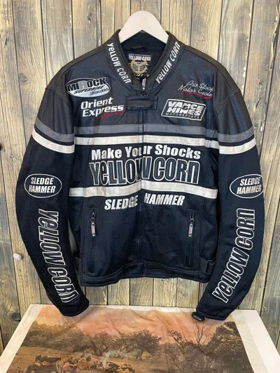 Pre-owned Moto X Racing Vintage Yellow Corn Motorsports Equipment Jacket In Black