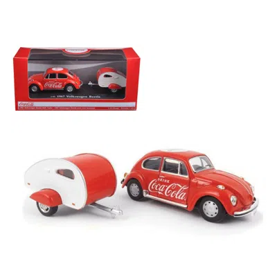 Motorcity Classics 1 By 43 Diecast 1967 Volkswagen Beetle Coca Cola With Teardrop Trailer Model Car