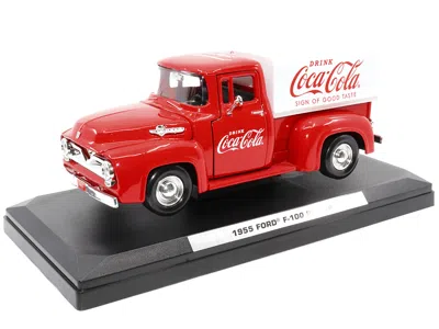 Motorcity Classics 1955 Ford F-100 Pickup Truck Red With White Canopy "drink Coca-cola" 1/24 Diecast Model Car By Motor