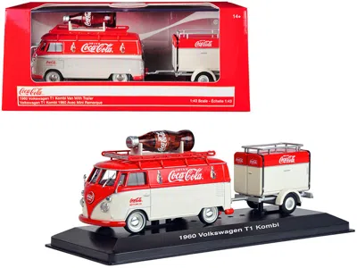 Motorcity Classics 1960 Volkswagen T1 Kombi Van With Trailer Red And Cream "coca Cola" 1/43 Diecast Model Car By Motorc