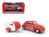 Motorcity Classics 1967 Volkswagen Beetle Red With Teardrop Travel Trailer Red And White "coca-cola" 1/43 Diecast Model