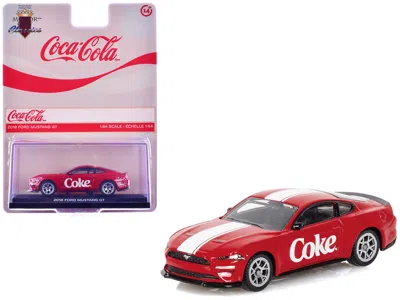 Motorcity Classics 2018 Ford Mustang Gt "coca-cola" Red With White Stripes 1/64 Diecast Model By