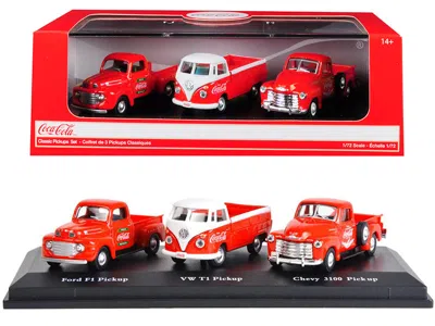 Motorcity Classics Classic Pickups Gift Set Of 3 Pickup Trucks "coca Cola" 1/72 Diecast Model Cars By Motorcity Classic In Red