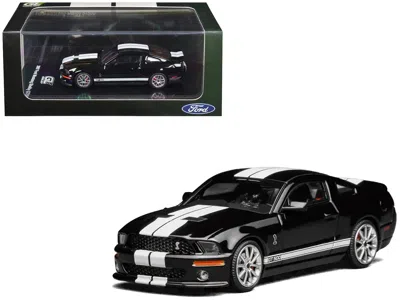 Motorhelix 2007 Ford Mustang Shelby Gt500 Ebony Black With White Stripes 1/64 Diecast Model Car By  &