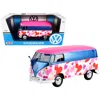 Motormax 1-24 Diecast Model Car For Volkswagen Type 2 T1 Van Love Pink Blue & Metallic