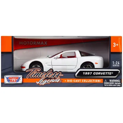 Motormax 1-24 Diecast Timeless Legends Series Model Car For 1997 Chevrolet Corvette C5 Coupe - White With Red