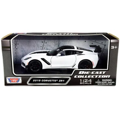MOTORMAX 1-24 SCALE 2019 CHEVROLET CORVETTE ZR1 WHITE & BLACK DIECAST MODEL CAR