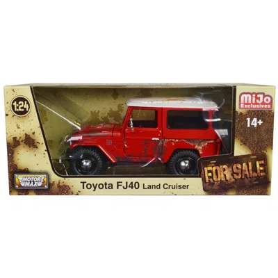 Motormax 1-24 Scale Diecast Model Car With Rusted Version For Toyota Fj40 Land Cruiser - Red With White Top