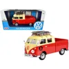 Motormax Volkswagen Type 2 (t1) #8 Pickup Truck With Roof Rack And Luggage Red And Yellow 1/24 Diecast Model