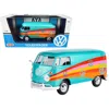 Motormax 1-24 Scale Volkswagen Type 2 Delivery Van Peace Diecast Model Car, Turquoise Metallic
