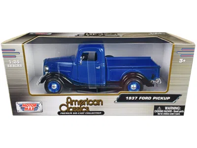 Motormax 1937 Ford Pickup Truck Blue Metallic And Black "american Classics" 1/24 Diecast Model Car By Motorma