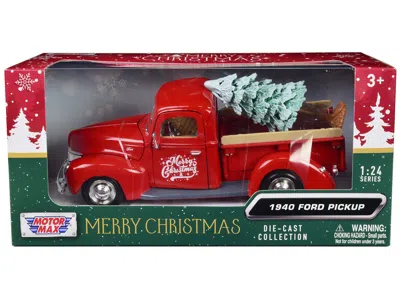 Motormax 1940 Ford Pickup Truck Red "merry Christmas" With Tree Accessory 1/24 Diecast Model Car By